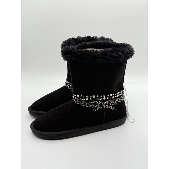 Justice Girls “Ugg” Tassels Fur‎ Lined Boots Y2K Old Stock  Black 7 NWT - Picture 3 of 4